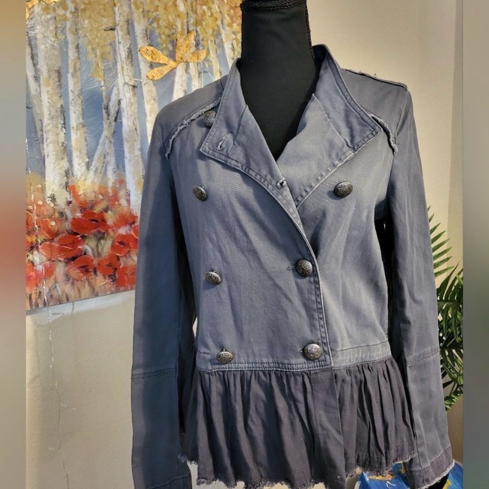 BKE Women's Slate-Blue Double-Breasted Peplum Blazer